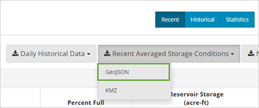 Télécharger le fichier GeoJSON des Conditions de stockage moyennes récentes