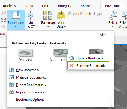 Option Remove Bookmark (Supprimer un géosignet)