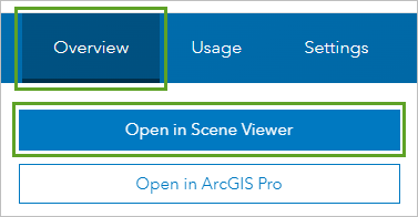 Boutons Overview (Vue d'ensemble) et Open in Scene Viewer (Ouvrir dans Scene Viewer)