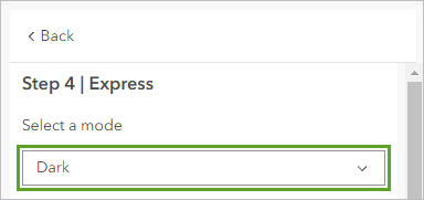 Option Dark (Foncé) pour le paramètre Select a mode (Sélectionner un mode)