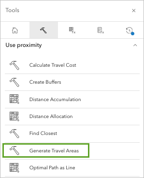 Outil Generate Travel Areas (Générer des zones de déplacement)