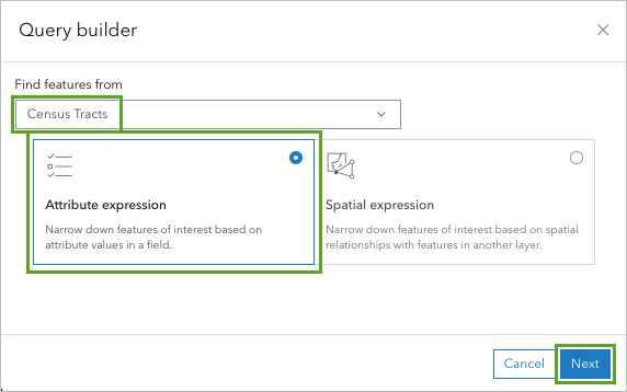 Confirmer les secteurs de recensement et Expression attributaire sélectionnés