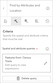 Requête ajoutée au volet Find by Attributes and Location (Rechercher selon les attributs et la localisation)