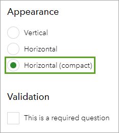 Paramètre Appearance (Apparence) défini sur Horizontal (compact)