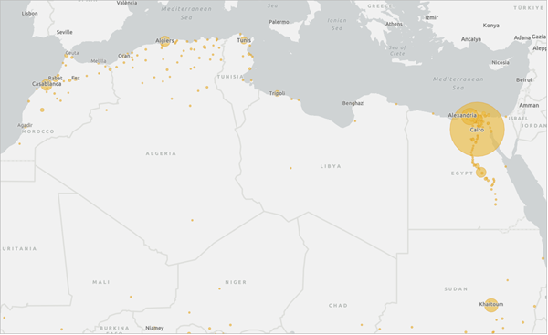 Zoom avant de la carte sur l'Afrique du Nord