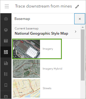 Cliquez sur Imagery (Imagerie) pour activer le fond de carte Imagery (Imagerie).