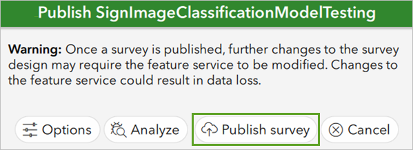 Bouton Publish survey (Publier l’enquête)