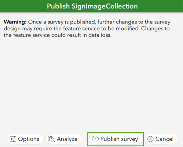 Bouton Publish survey (Publier l’enquête)