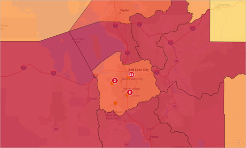 Carte avec code couleur obtenue représentant les dépenses consacrées aux articles de sport et de loisir