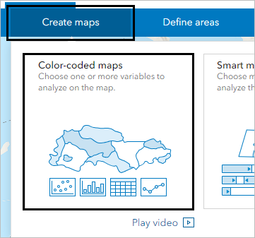 Color-coded maps (Cartes avec code couleur) dans le menu Create maps (Créer des cartes)