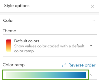 Dégradé de couleurs du vert au bleu dans la fenêtre Style options (Options de style)