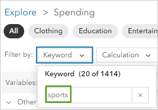 Mot sports saisi dans le menu déroulant Keyword (Mot-clé)