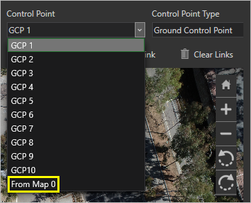 Option From Map 0 (Depuis la carte 0) dans le menu Control Point (Point de contrôle)