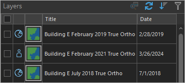 Couche Building E February 2021 True Ortho (Ortho vraie Bâtiment E Février 2021) dans la liste des couches