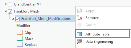 Option de menu Attribute Table (Table attributaire)