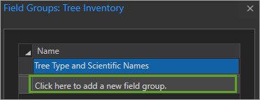 フィールド グループ ウィンドウのここをクリックして、新しいフィールド グループを追加します。