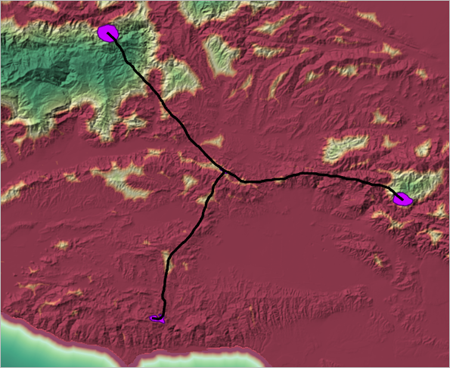 Ruggedness_Cost がオフに設定され、Distance_to_Roads_Cost がオンに設定された状態