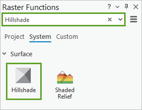 Hillshade の検索と陰影起伏ボタン