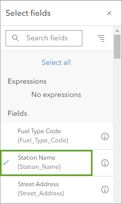 [フィールドの選択] ウィンドウで [Station Name] を選択