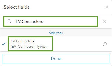 [フィールドの選択] ウィンドウで [EV Connectors] を選択