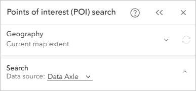 区画が現在のマップ範囲、データ ソースが Data Axle に設定されている