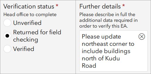 更新された [Verification status] フィールドと [Further detailed] フィールド