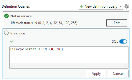 In service クエリの SQL ビュー