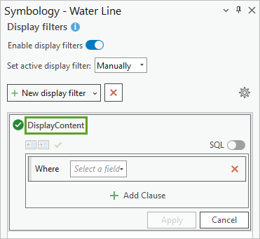 名前が DisplayContent に変更された表示フィルター