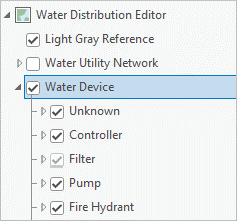 コンテンツ ウィンドウの Water Device レイヤー