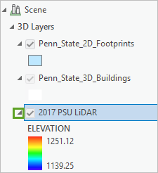 コンテンツ ウィンドウ内の LIDAR レイヤーの凡例