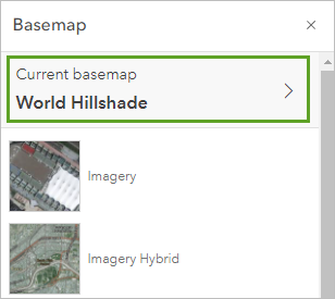 [ベースマップ] ウィンドウの [現在のベースマップ陰影起伏図 (World Hillshade)]