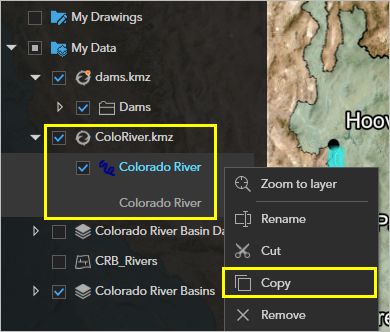 Colorado River レイヤーのコピー オプション