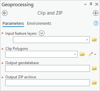 Clip and ZIP ツールが開き、すべてのパラメーターがツールに追加されている。