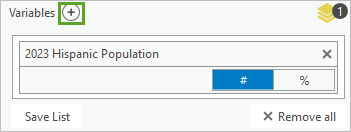 Enrich with Disaggregated Demographic Data ツール ウィンドウの Variables の横にある追加ボタン