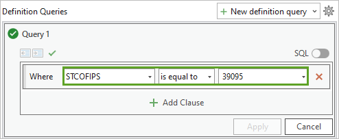 STCOFIPS が 39095 と等しいと設定されたクエリ 1