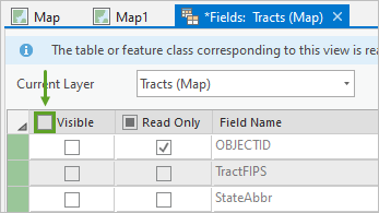 Tracts レイヤーのフィールド ビューで表示をオフ