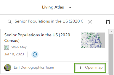 Senior Populations in the US (2020 Census) のマップ ボタンを開く