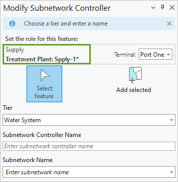 サブネットワーク コントローラーの変更ウィンドウの Treatment Plant: Spply-1*