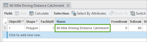 Driving Distance Catchment の Name フィールド