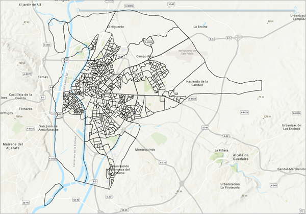 シンボル表示した Sevilla_Census_Sections レイヤー