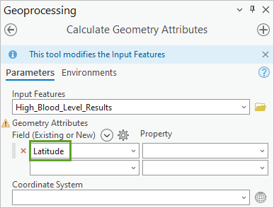 フィールド (既存または新規) を Latitude に設定