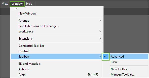 ウィンドウ メニューで Advanced ツールバーを選択