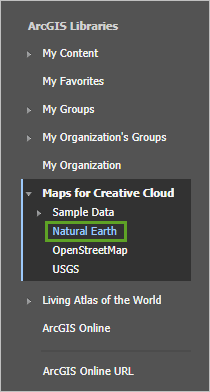 Maps for Creative Cloud の下の Natural Earth