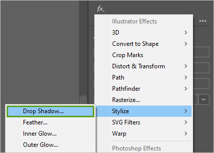 Illustrator Effects の Stylize メニューの Drop Shadow