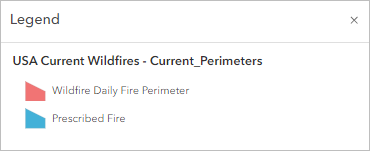 USA Current Wildfires – Current Perimeters レイヤーの 2 つのシンボル クラス