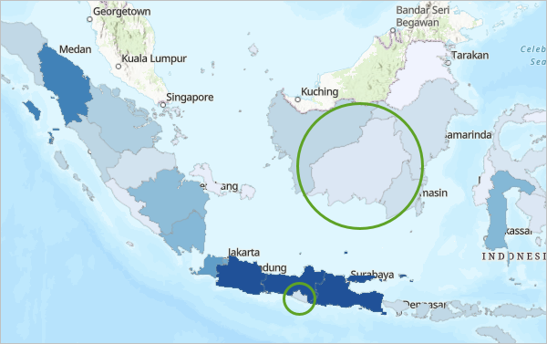 中部カリマンタンとジョクジャカルタがハイライト表示されたインドネシアのマップ