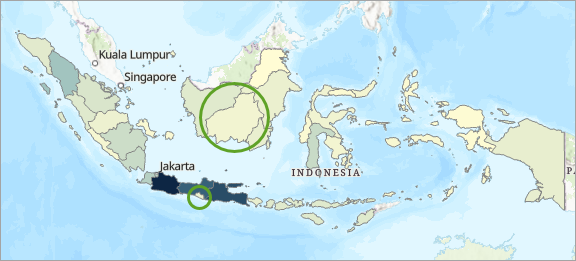 中部カリマンタンとジョクジャカルタがハイライト表示されたインドネシアのマップ