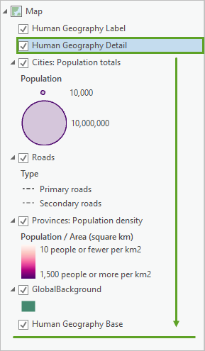 Human Geography Detail レイヤーをレイヤー リストの最下位に移動