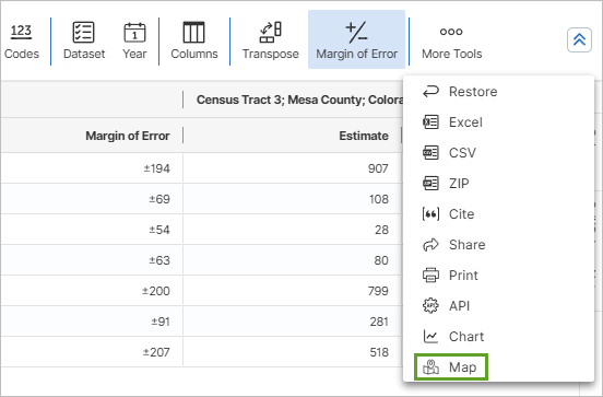 More Tools メニューの Map オプション