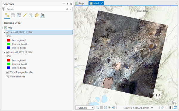 マップ上の Landsat 画像